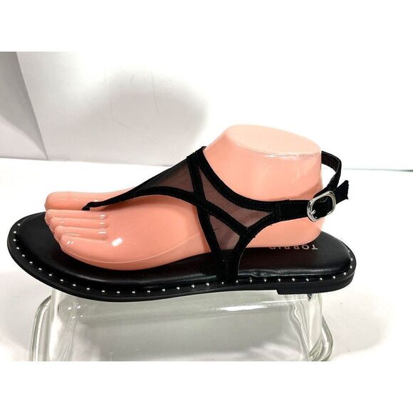 Torrid Mesh T Strap Thong Sandals Sz 8.5 W Wide Black Studded Ankle Strap - Picture 2 of 11